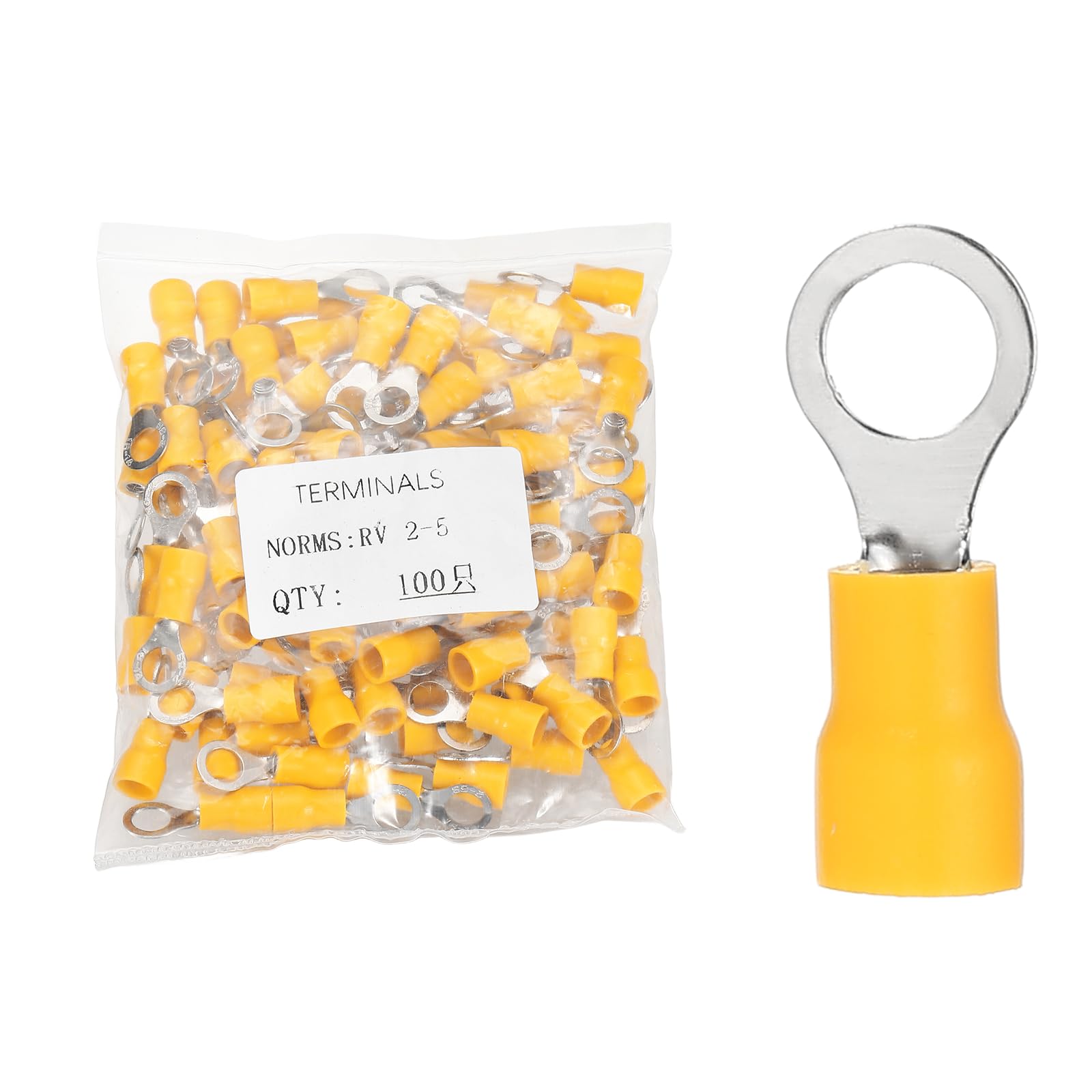 sourcing map 100pcs Terminals Ring Connectors #10" Tinned Copper Insulated Ring Crimp Terminals 16-14 Gauge for Electrical Industrial Chemical Project, Yellow