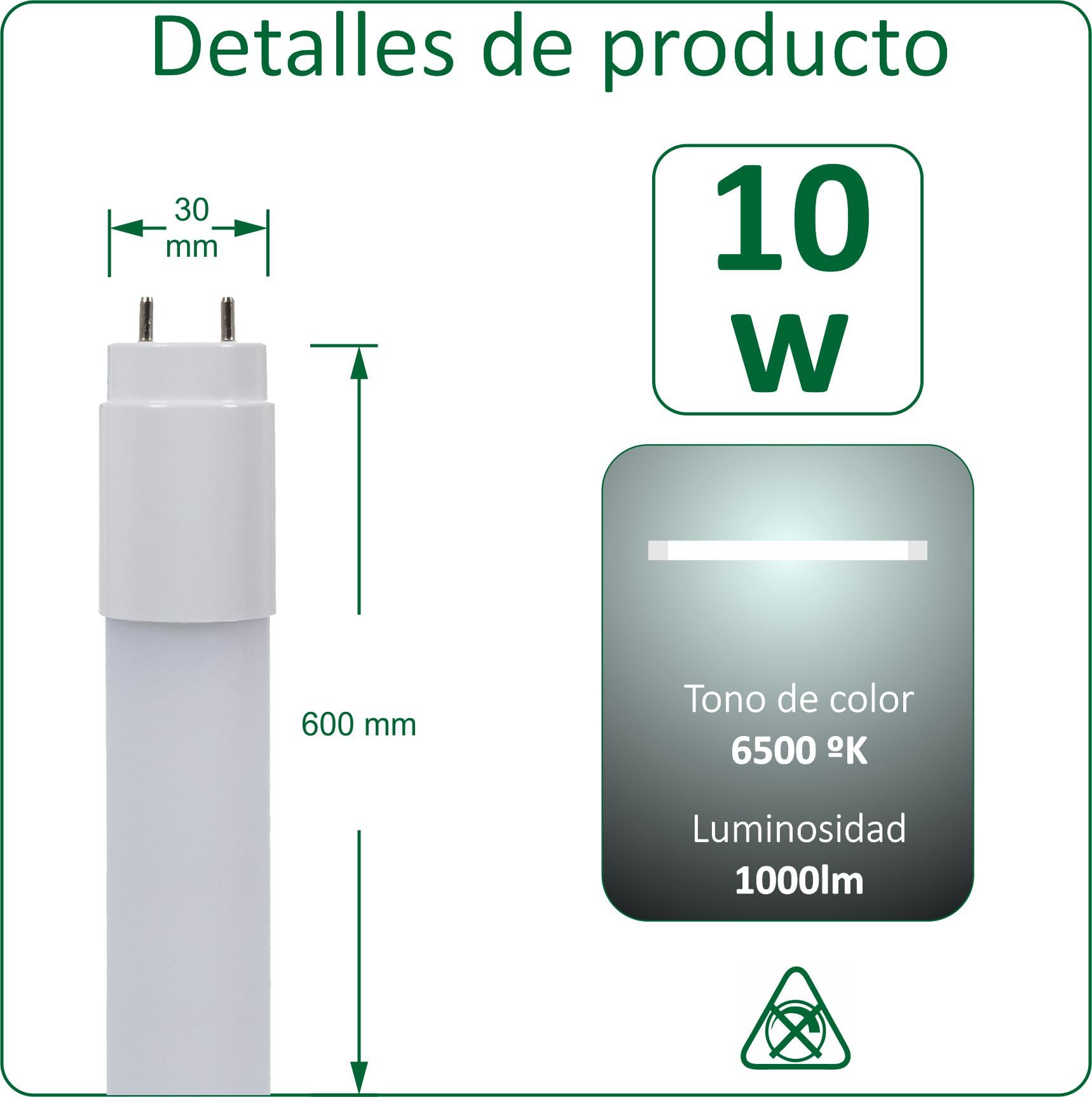 VZLED - Tubo fluorescente LED 60 cm T8 10W, Tubo LED 60cm, LED T8, Blanco Frío 6500ºk (Pack 25)