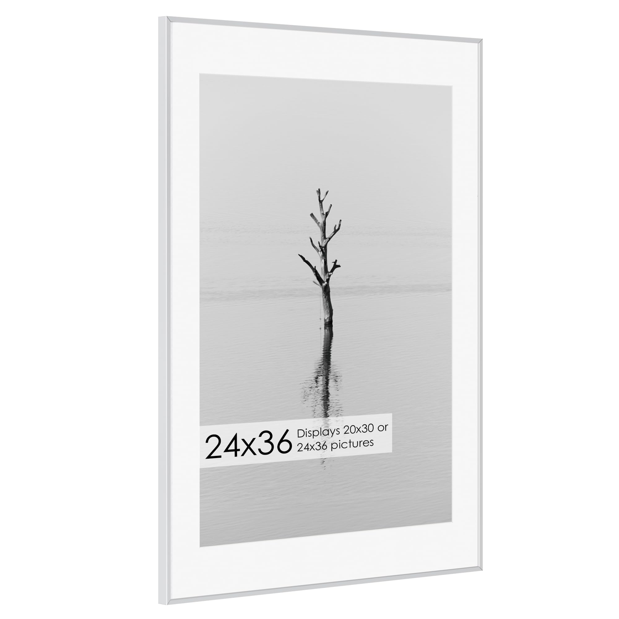 24x36 Metal Picture Frame with 20x30 Mat, Brushed Aluminum Finish, Tempered Glass Front, and Attached Hanging Hardware - Versatile Wall Display Frames for Vertical or Horizontal Orientation(Silver, Pack of 1)