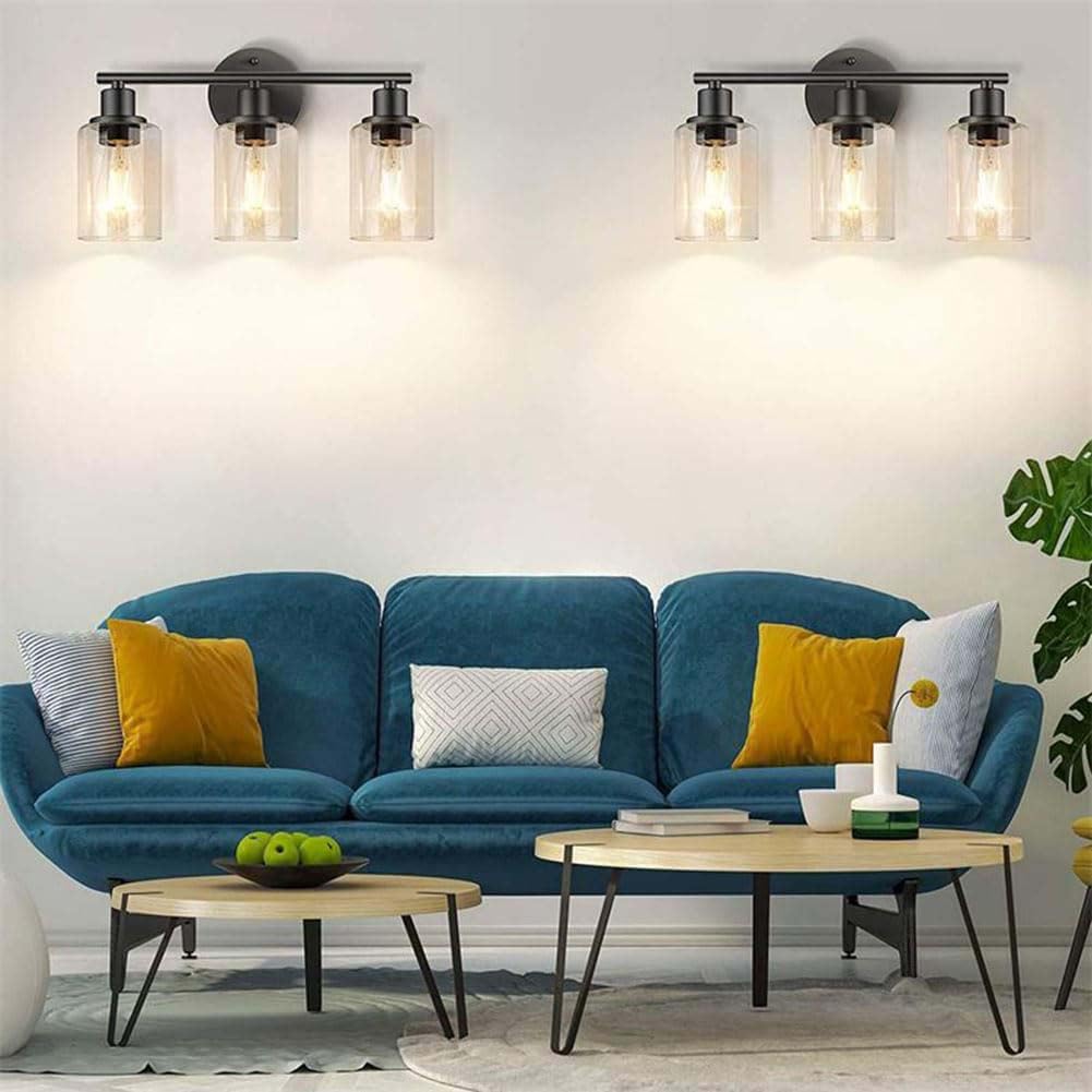 3 Flammig Wandlampe Glas Schirm Schwarz Badezimmerleuchte Retro Industriell Wandleuchte Innen Wasserdicht Spiegellampe Indoor Vintage Wandbeleuchtung E27 für Wohnzimmer Schlafzimmer