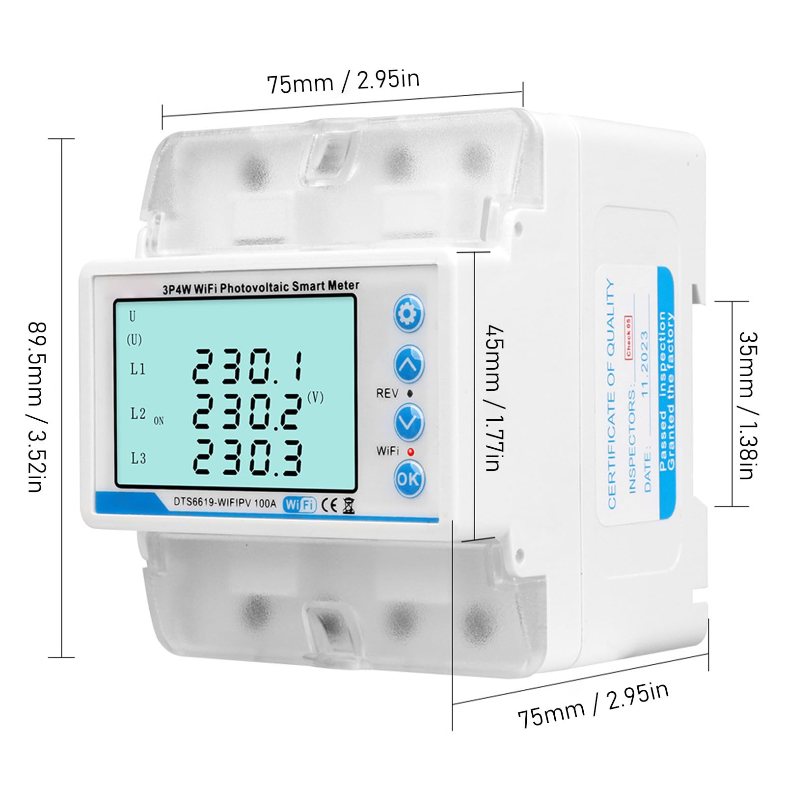 3-fazowy Inteligentny Licznik Energii WiFi na szynę Din, Domowy Monitor Zużycia Energii 60–300 V, 100 A, Wyłącznik Czasowy z aplikacją Tuya, Zabezpieczenie Napięciowo-prądowe