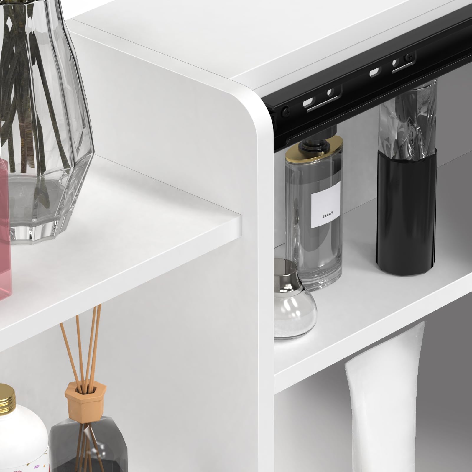 Coiffeuse avec Miroir LED Réglable et Tabouret, Luminosité Adjustable, 4 Tiroirs de Rangement, Coloris Blanc, pour Bureau et Usage Domestique, 81 x 37 x 132 cm (Blanc-1)