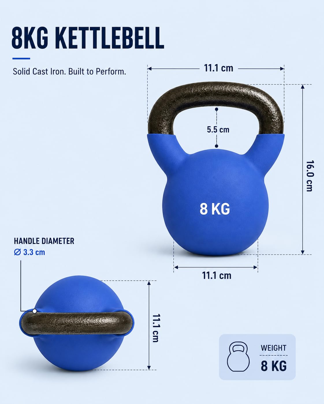 FLG Fitness - Kettlebell in neoprene da 6 a 24 kg, pesi colorati in ghisa per esercizi di forza, cardio e a casa