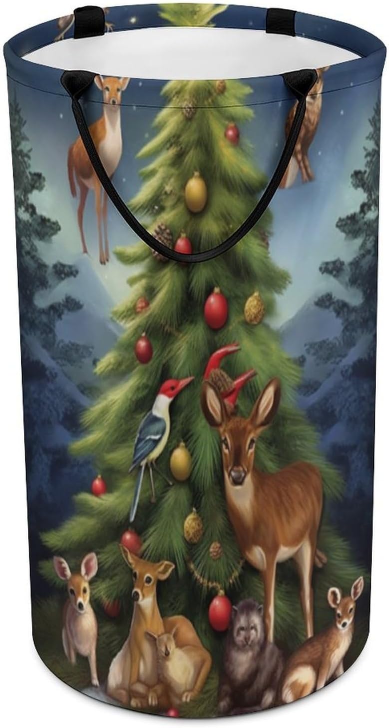Christmas Deer Large Laundry Basket Laundry Hamper Bag Washing Bin Clothes Bag Collapsible Tall With Handles Travel Bathroom College
