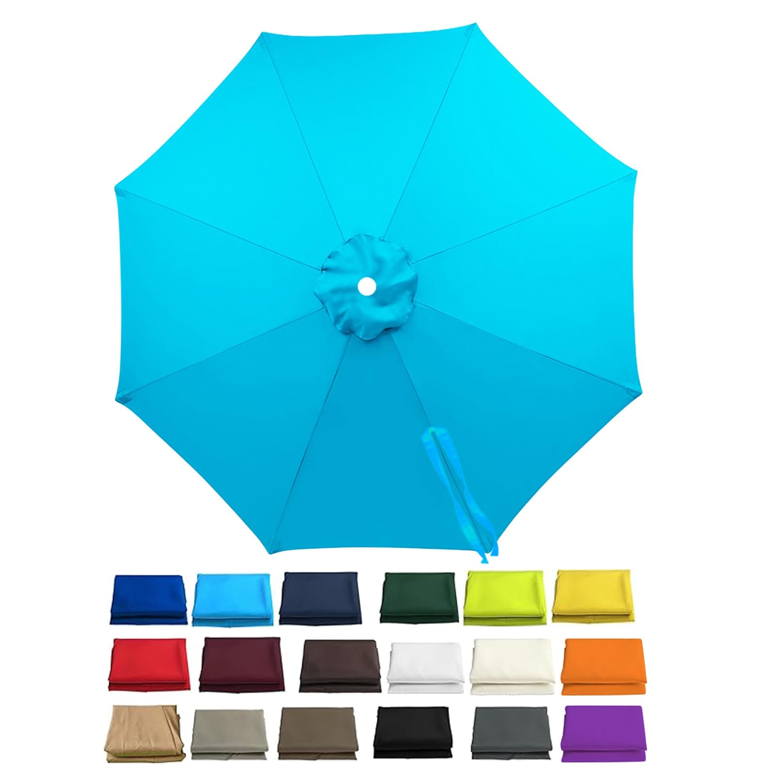 Garden Parasol Replacement Cover, 2m 2.3m 2.5m 2.7m 3.0m 4.0m 6/8 Arms Sun Umbrella Canopy Replacement Outdoor Market Patio Table, UV-Block Waterproof Polyester Cloth Fabric(Light blue,8ribs/2.7m)