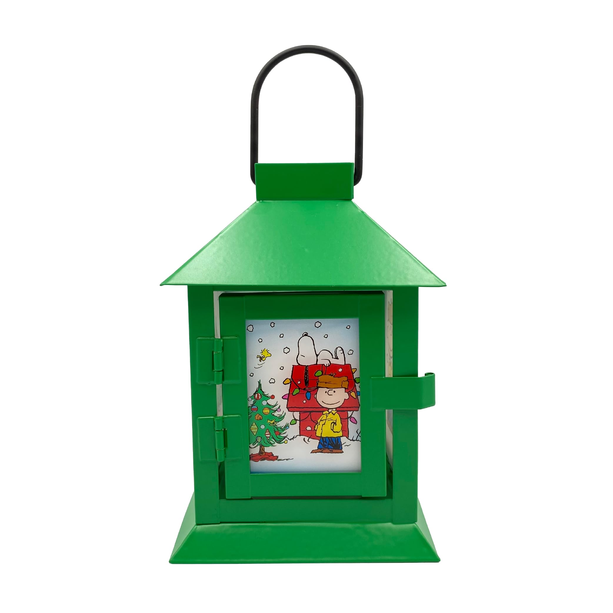 Mark Feldstein & Associates Green Mark Feldstein, Peanuts Holiday Snoopy's Dog House Metal Led Coach Lantern, 6 Inch,