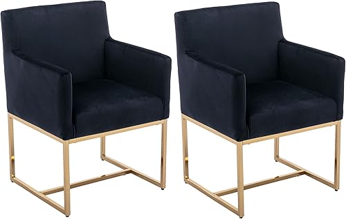 Miniatura 9 de VESCASA Silla de comedor tapizada de terciopelo con brazos, moderna silla de cocina acolchada de mediados de siglo con marco de metal dorado para