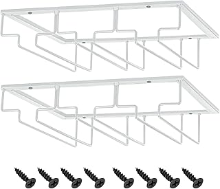 MOCOUM 3 Rows 2 Pack White Iron Wine Glass Rack, Under Cabinet Stemware Rack, Holds Up to 9 Glasses, Rust Resistant, Indoo...