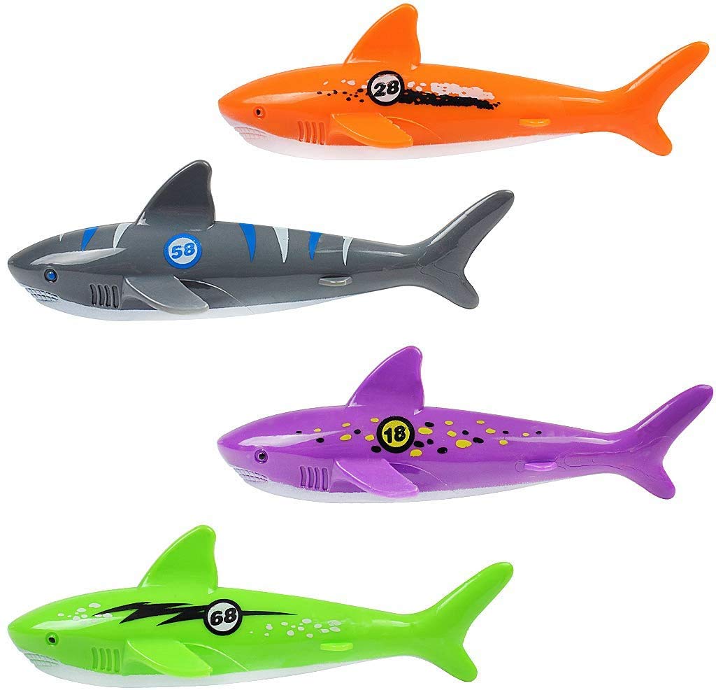4er Pack Set Poolspielzeug Tauchen Torpedo Haifischform Gleitender Torpedo Für Kinder Unterwasserspielzeug Sommerspaß Schwimmspielzeug Für Bad Pool Wasserpark und Meer