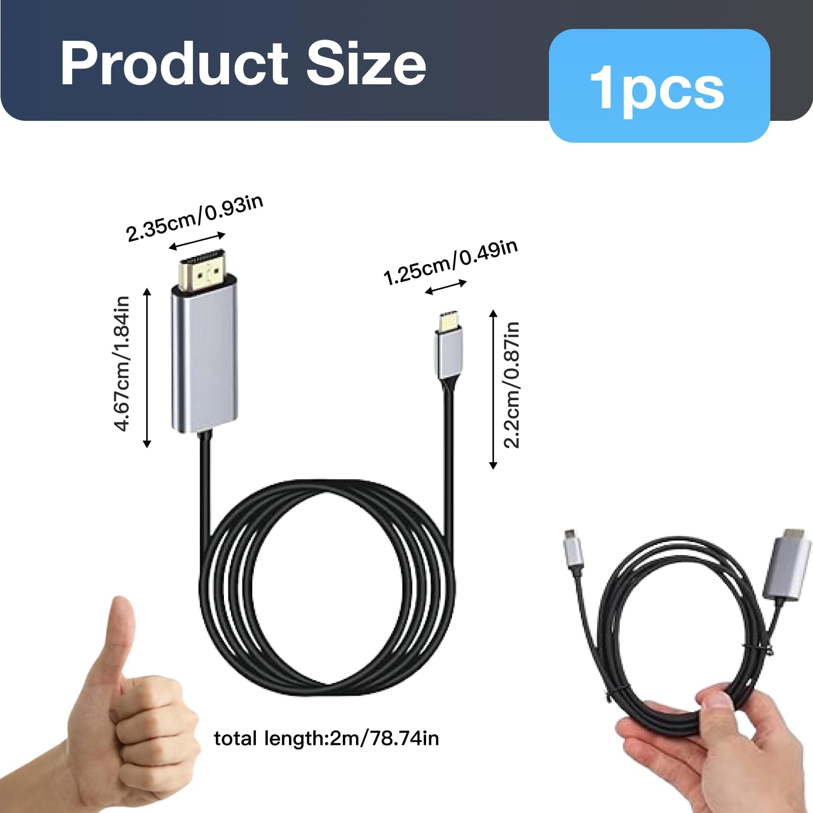 Kabel USB-C na HDMI 4K, adapter Thunderbolt 3/4 typu C, kompatybilny ze smartfonem