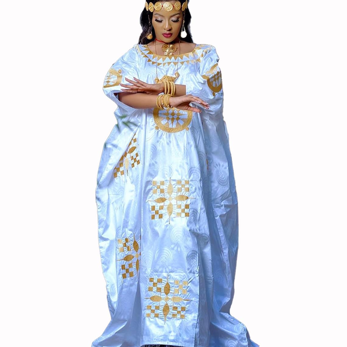Gold And White African Mali Bazin Rich Boubou Nigerian Wedding | Desertcart  Botswana
