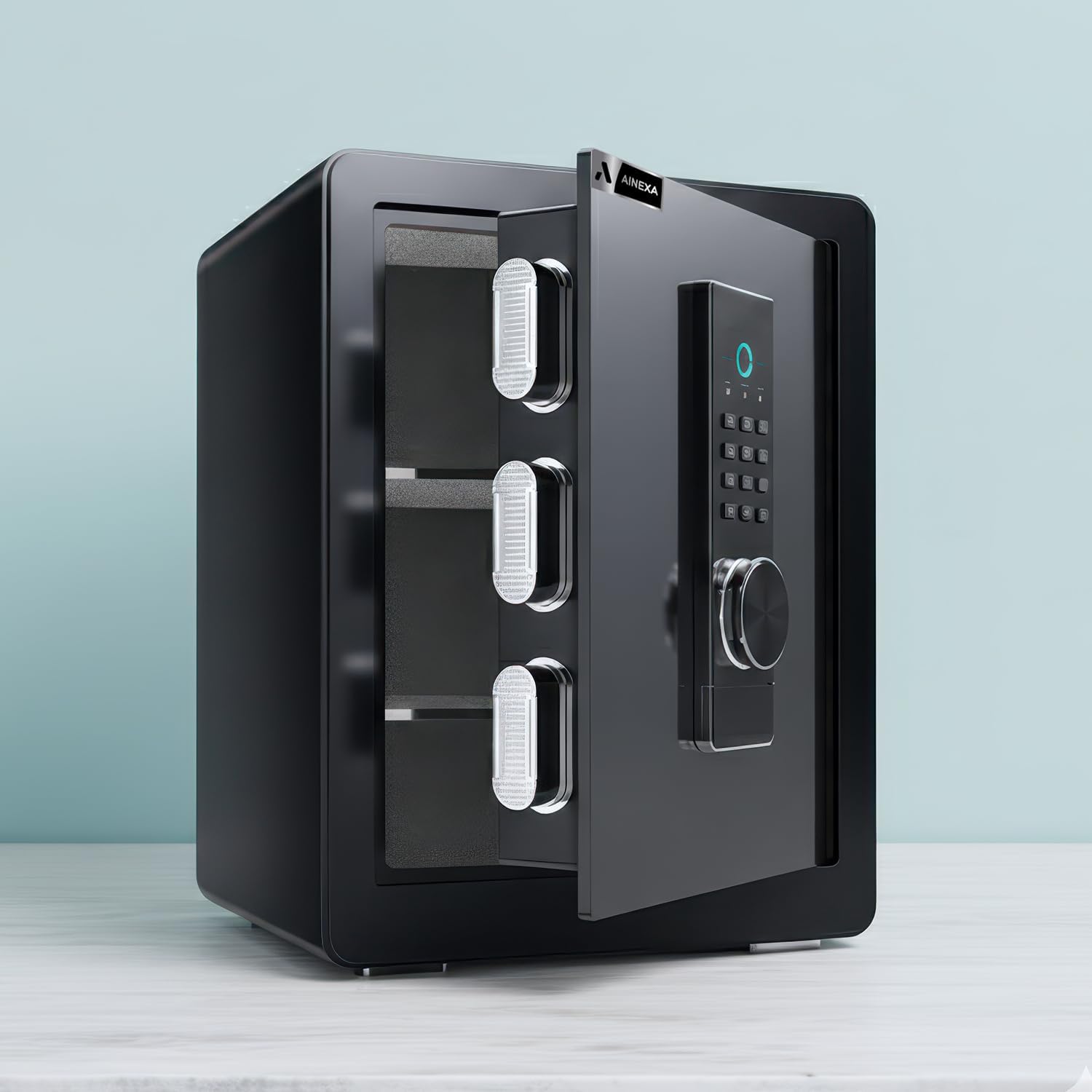 Amazon Basics Steel Security Safe and Lock Box with Digital Keypad, Easy to Use, Removable Shelf, Secure Cash, Jewelry, Documents, Black, 1.2 Cubic Feet, 16.9-x-14.6-x-10.6-inches (WxDxH)