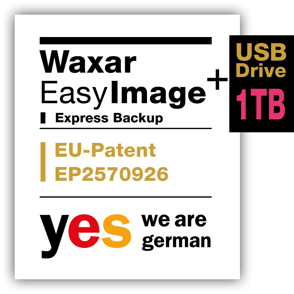 Waxar EasyImage-1000 Bundle, High-End Backup Software inklusive Speicher 1TB, läuft sofort ohne Installation, kompatibel mit Windows | Mac | Linux, Server-Edition, 1 Gerät, Life-Time License, EN