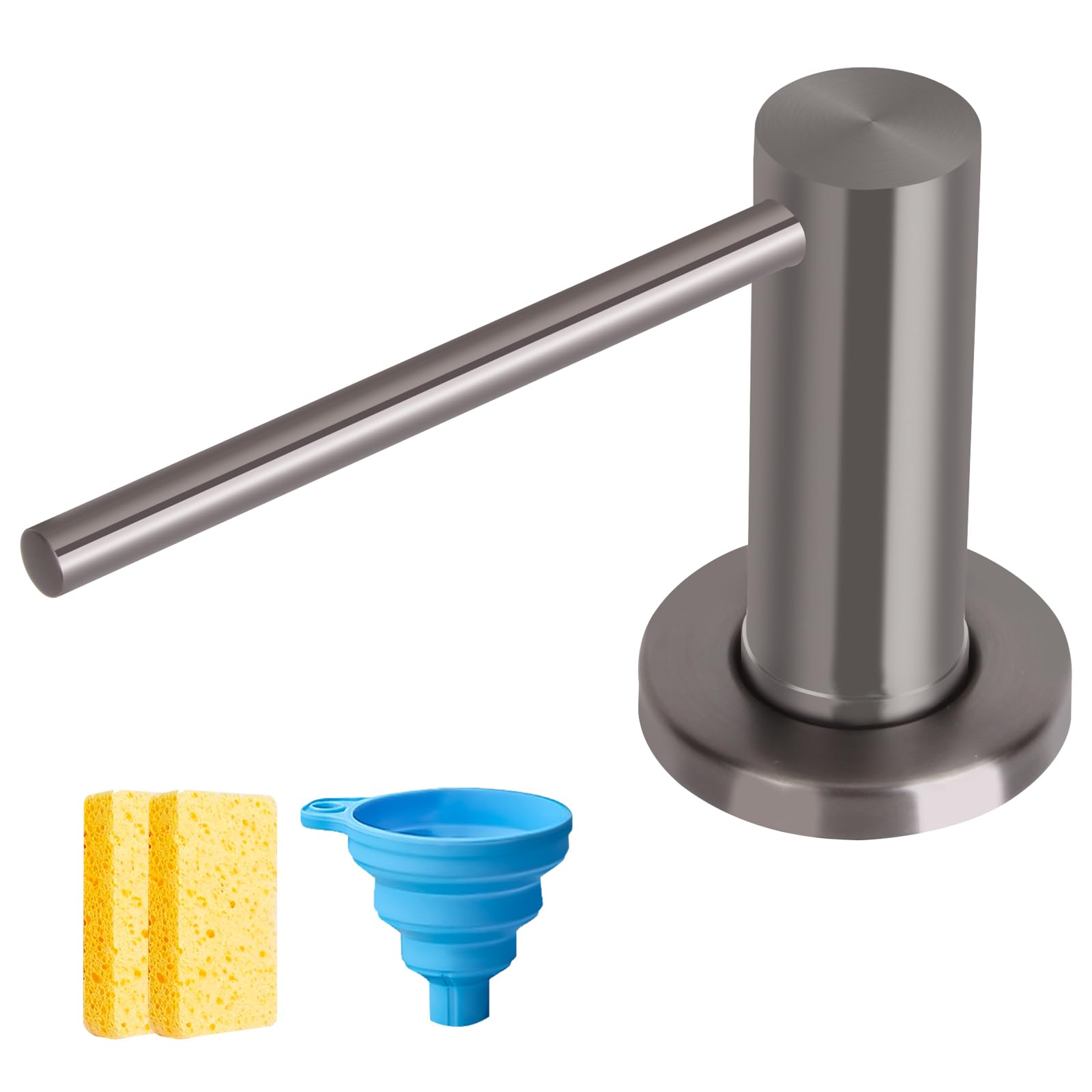 Dispensador de jabón para platos, fregadero de cocina, boquilla larga, bomba dispensadora de jabón, repuesto desde la parte superior, cabezal de bomba de metal con botella líquida grande de 17 onzas,