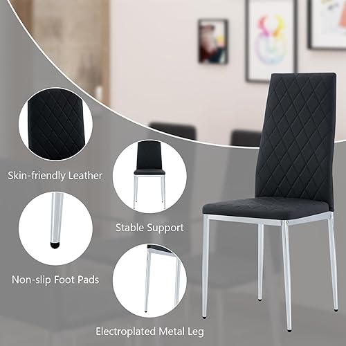 Miniatura 4 de Noskatu Juego de 6 sillas de comedor de cuero con asiento de cuero impermeable, modernas sillas de comedor Parsons con patas de metal sólido para