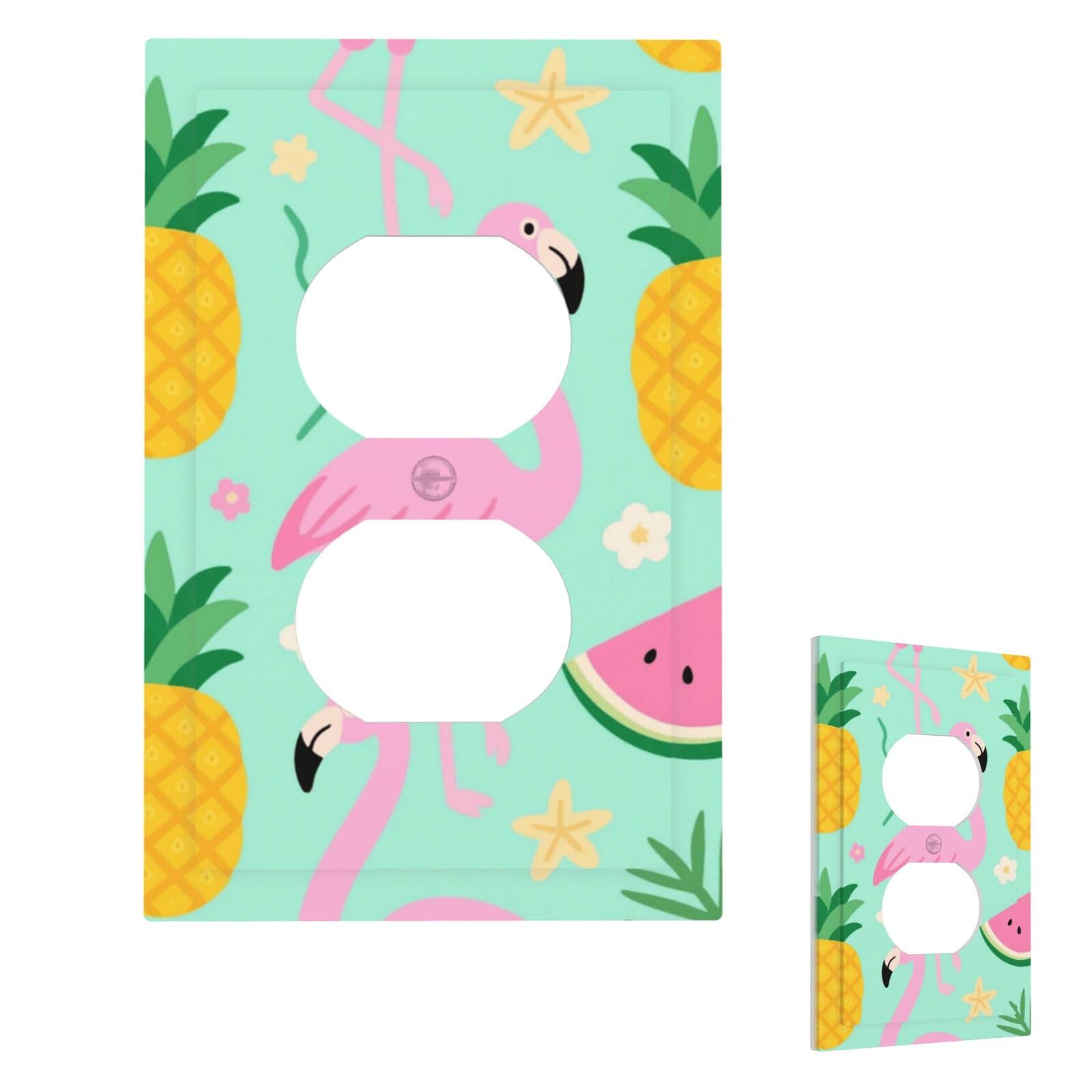 Pineapple Watermelon Flamingo Wall Plate Cover Modern Decorative 1 Gang Light Switch Cover Unbreakable Receptacle Outlet Covers For Living Room Bedroom Home Decor Duplex