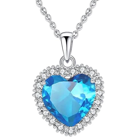 VONSSY Classic Heart Pendant Gemstone Necklace | Crystal Cubic Zirconia Birthstone Ruby Emerald Sapphire Necklace| 18K Platinum Gold Plated Chain | Vintage Meaningful Jewelry Gift for Mother Wife