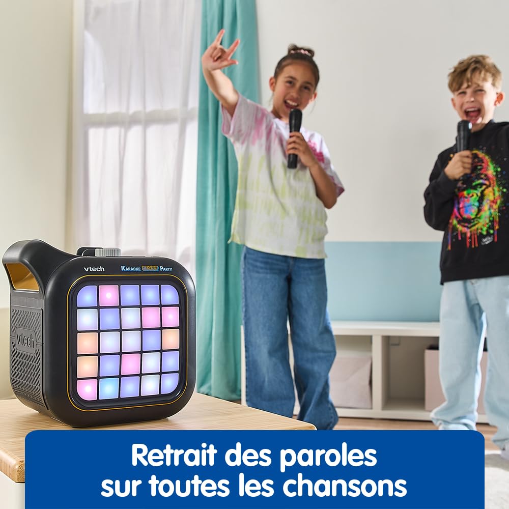 VTech Karaoke Light Party Enceinte Bluetooth Lumineuse Pixel Art Kit Karaoké Complet avec 2 Micros sans Fil Modificateur de Voix Jeux