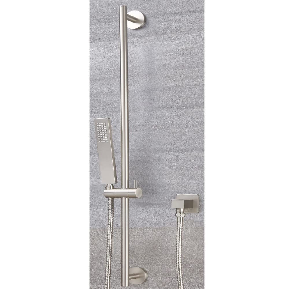 Milano Hunston Riser Rail Shower Square Hand Shower Handset Hose Outlet Elbow - Brushed Nickel