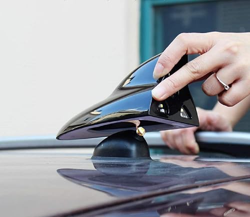 Miniatura 6 de Shark Fin Aerial-MASO - Antena de radio aérea de coche con aleta de tiburón, 12 luces LED de advertencia, repuesto de base de antena de radio (gris)