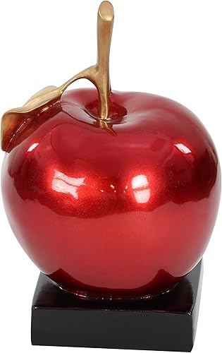 Miniatura 13 de Deco 79 Escultura de manzana de frutas Polystone con base negra, 11 x 11 x 17 pulgadas, rojo