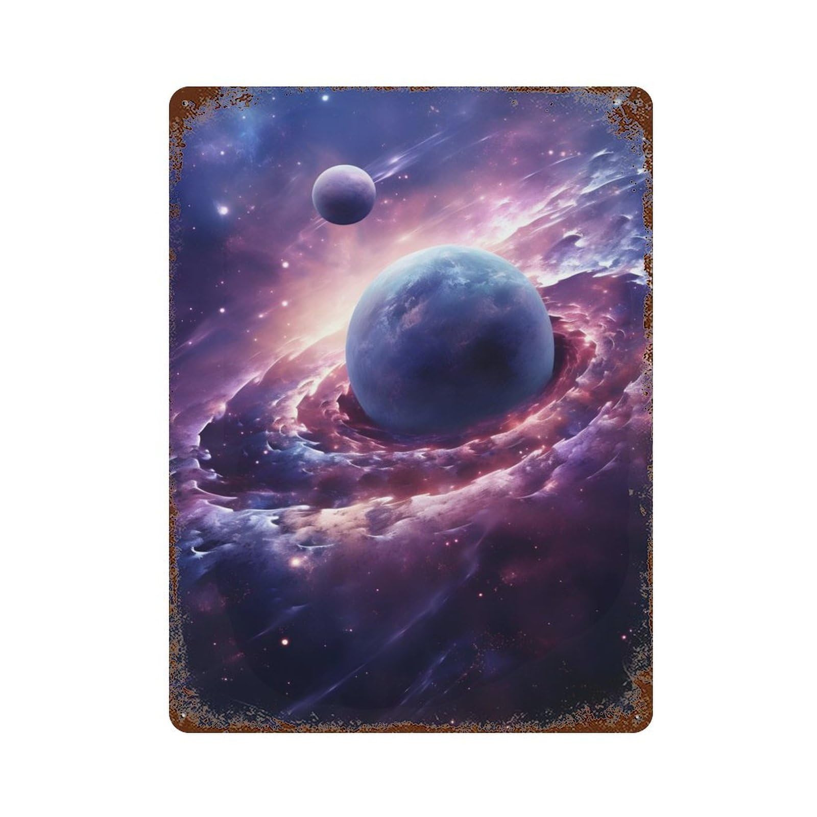 Rust Effect Cosmic Planet Aged Metal Wall Plaque 15.7"x11.8", Farmhouse Wall Decor for Office, Studio And Wall Decor