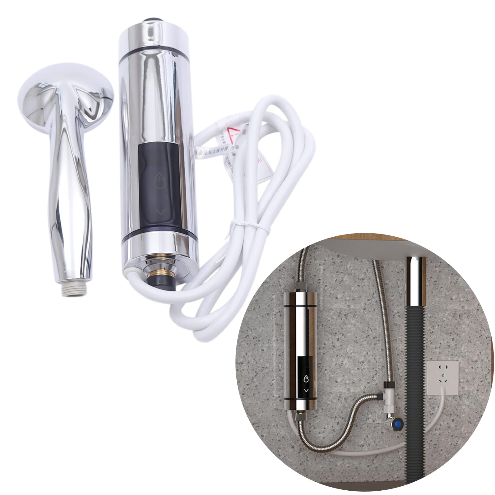 15 dB, pantalla táctil IPX4 + pantalla LED, válvula de control inteligente, calentador de agua de 230 V, grifo con batería de cocina, juego completo – Incluye alcachofa de mano, soporte, válvula y