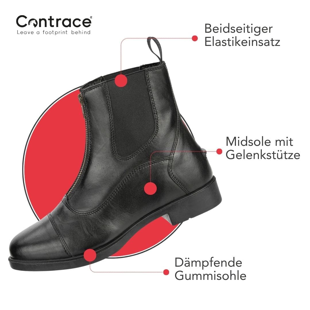 Leder-Stiefeletten Frontzip Leather – Schwarz – Gr. 29-46