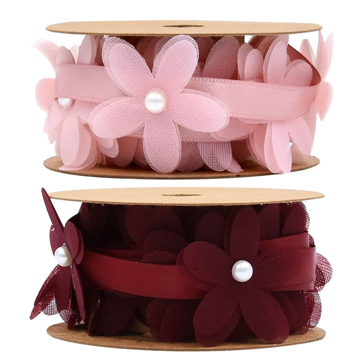 Abaodam 4rotoli Nastro Di Pizzo Per Decorazioni Di Nozze Di Raso e Fiori Per Fai Da Te e Crafting Rosa e Accessorio Elegante Per Eventi e Festività