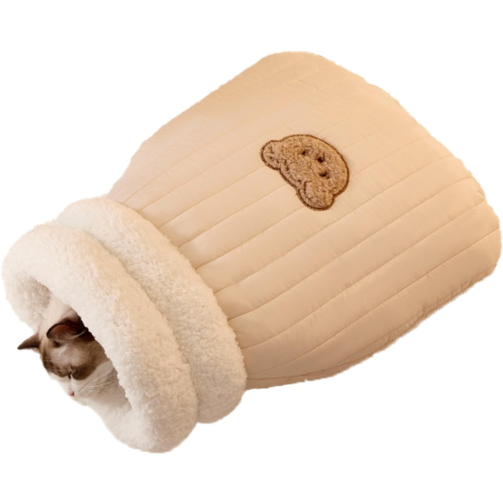 MooGlamor Cat Sleeping Bag Cat Cave Bed with Cat Hide and Nap Warming and Soft Cat Bed for Indoor Cats Winter (Brown Bear, S)