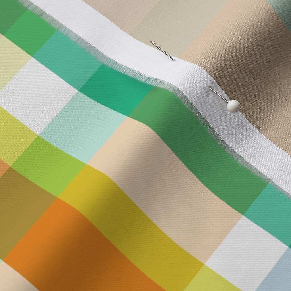 Spoonflower Fabric - Plaid Tangerine Colorful Orange Teal Printed on Organic Cotton Sateen Fabric by The Yard - Sewing Quilting Apparel Home Decor