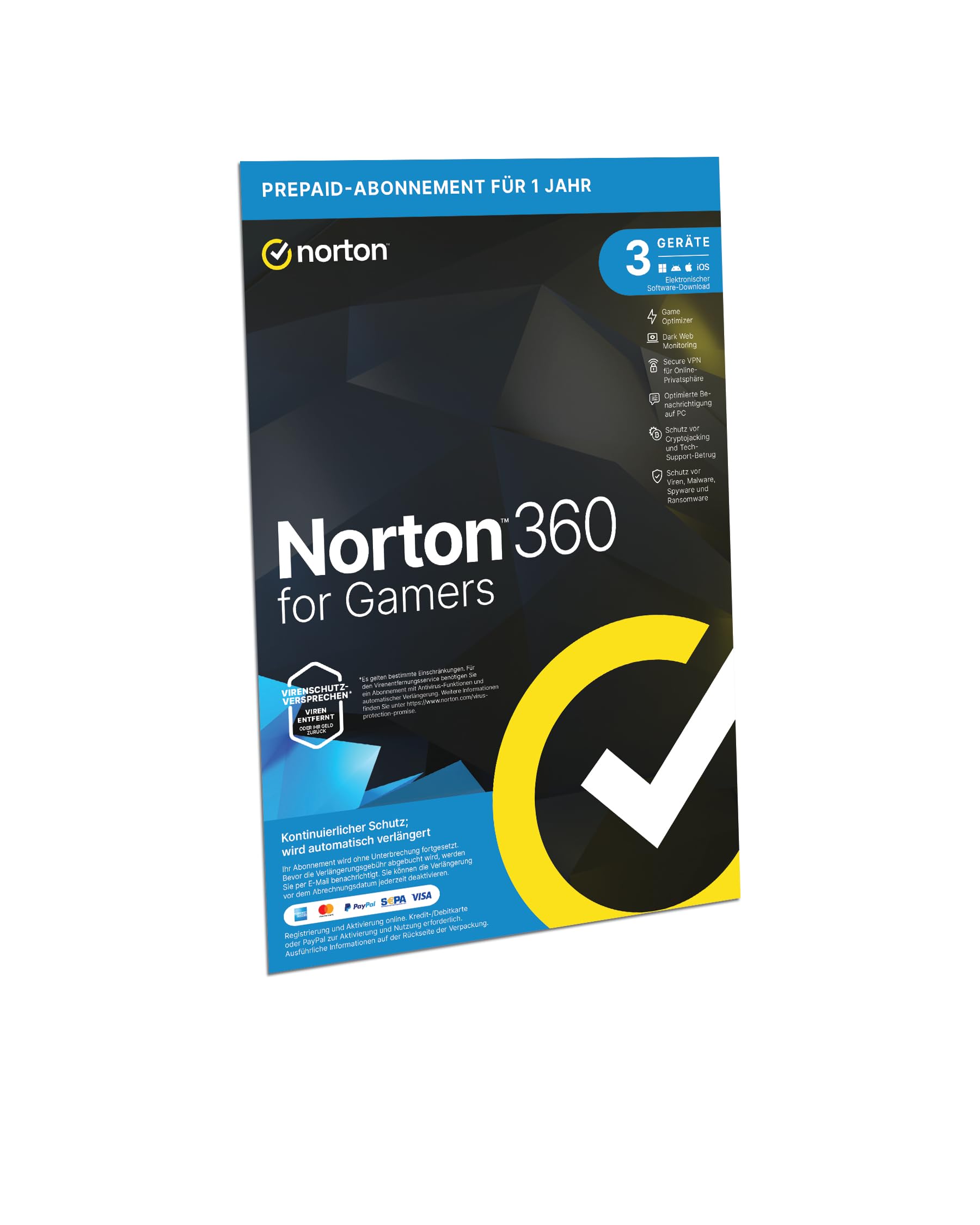 Norton 360 for Gamers 2026 | Cybersicherheit für Gamer | 3 Geräte | 1 Jahr | Aktivierungscode in Originalverpackung
