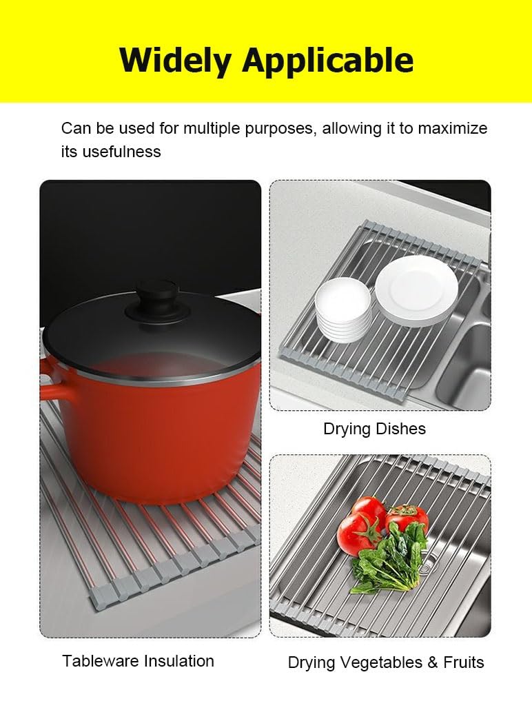 Escurreplatos extensible de acero inoxidable de 3747 cm, escurridor de fregadero y utensilios versátiles