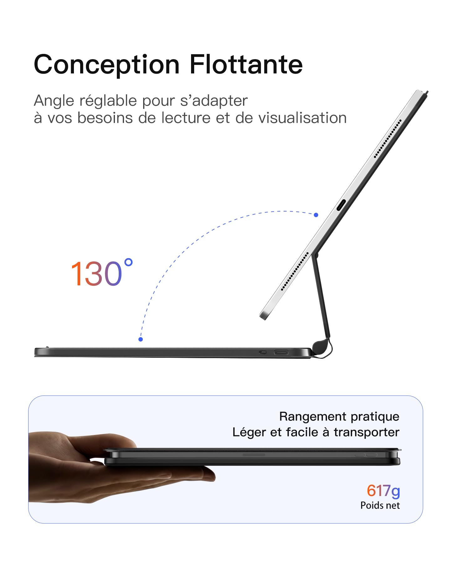 Inateck Housse Clavier magnétique pour iPad 10e génération 10,9 pouces/11e génération 2025 A16 11 Pouces : Support Flottant, rétroéclairage 7 Couleurs et trackpad, KB09119-10
