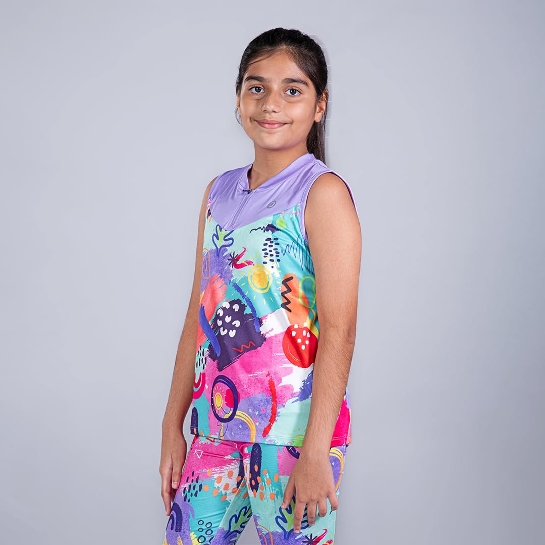 Dripmov Premium Girls T-Shirt | Ultimate Comfort Activewear | Regular Fit | Soft & Breathable Jersey | for All Sports and Casual Wear (Sleeveless)- Quirky Print (5 Y - 6 Y) 4