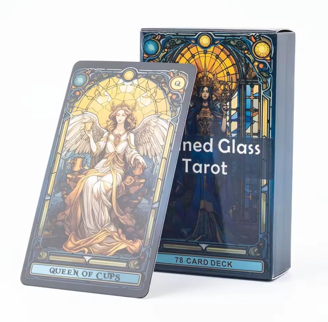 Stained Glass Tarot Cards, 78-Card Deck, Gothic Art Design, 10.3 cm Size, Divination and Leisure Game Set