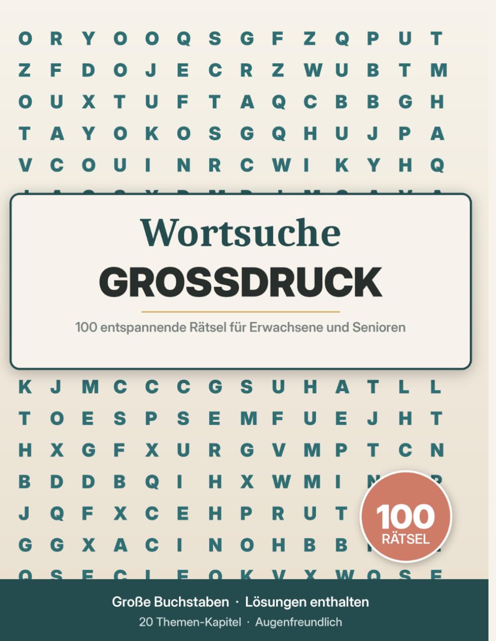 Wortsuche Großdruck für Senioren: 100 entspannende Rätsel mit extra-großen Buchstaben und vollständigem Lösungsteil (20 Themen-Kapitel inkl. Schweizer Heimat) (FiveNLess Rätsel)