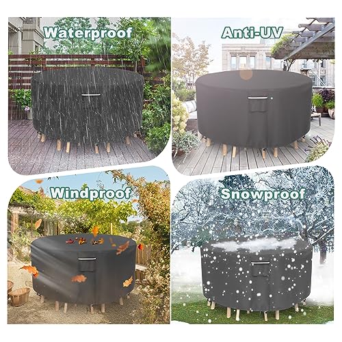 Outdoor Furniture Cover Waterproof, Round Patio Table Cover, Heavy Duty 500D Outdoor Table and Chairs Covers, Covers for Patio Dining Set, 72" Dia x 28" H -Black by NYFITY - Image 6