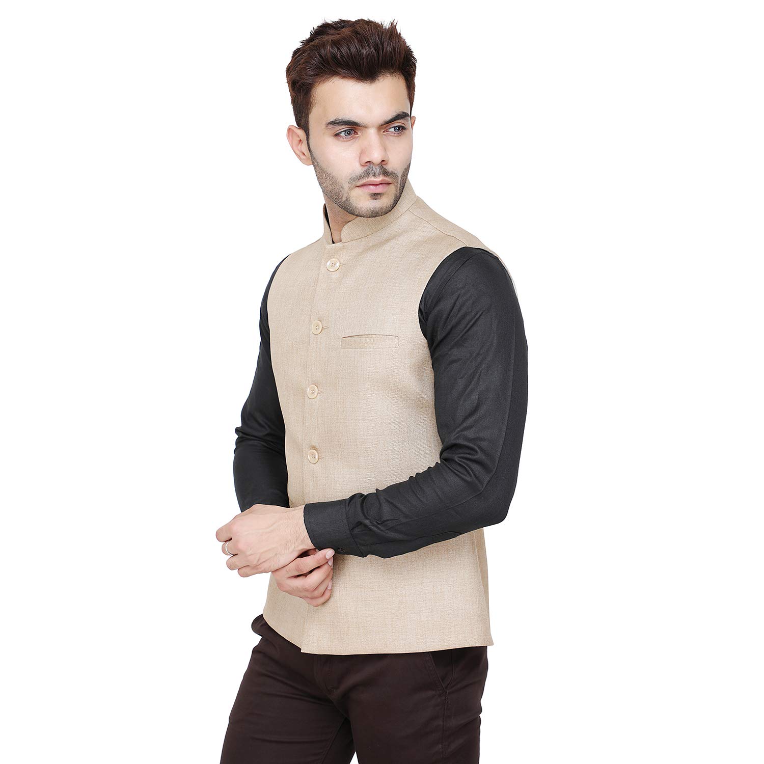Badoliya & Sons Men's Designer Jute Nehru Jacket/Waist Coat (Beige, 40) - Image 2 thumbnail