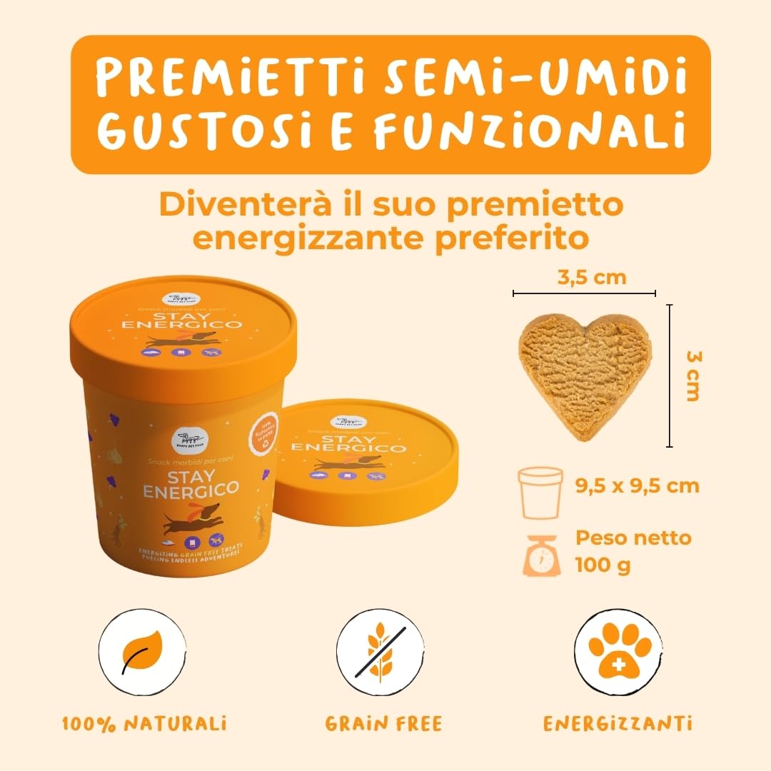 Stay Energico Biscuits semi-humides pour chiens | Snacks naturels énergisants avec Maca, Ashwaganda et Eleutherococcus | Biscuits à grains gratuits idéaux pour chiens fatigués ou actifs | 6 x 100 g