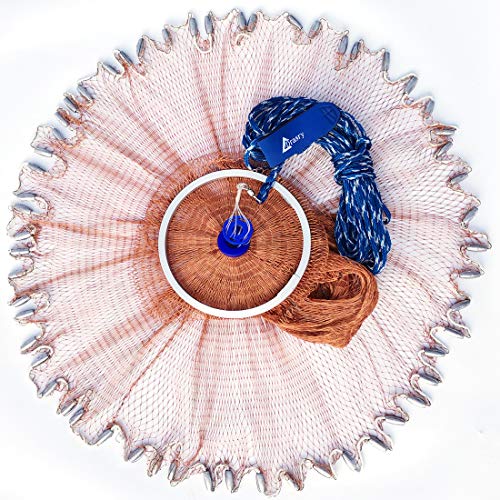 Drasry Saltwater Fishing Cast Net with Aluminum Frisbee for Bait Trap Fish Throw Net.