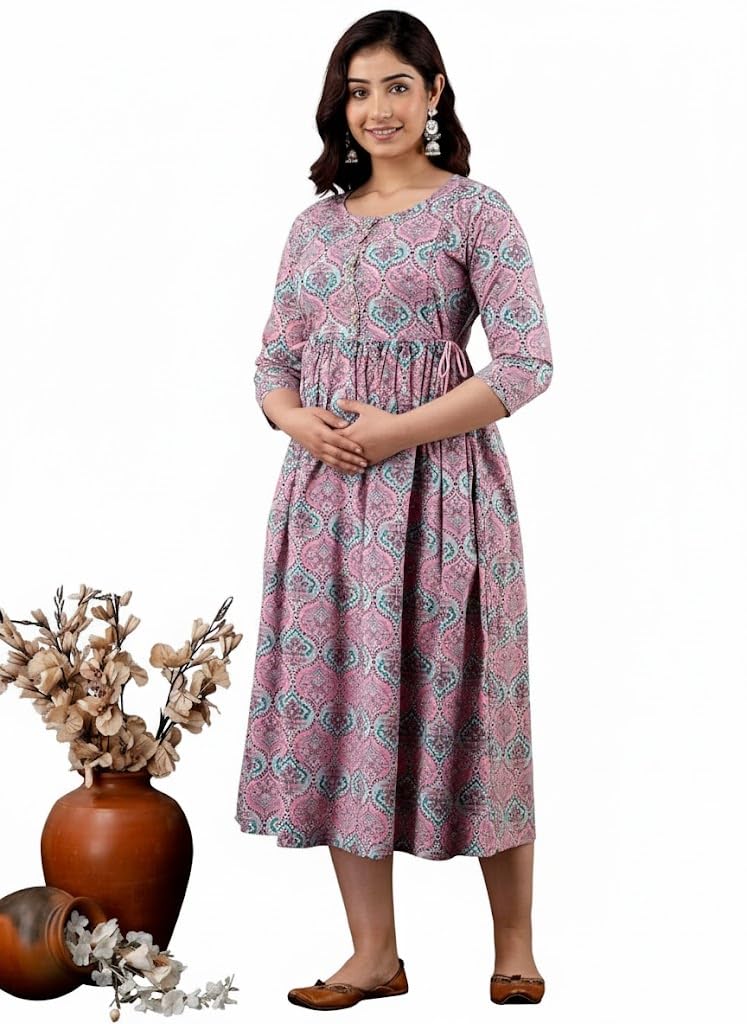 Rajwada Dress Women's Floral Printed Maternity Feeding Kurti with Zipper Maternity Gown for Women, Feeding Dress in, Stylish Feeding Dress, Comfortable Pregnancy Wear-image-44