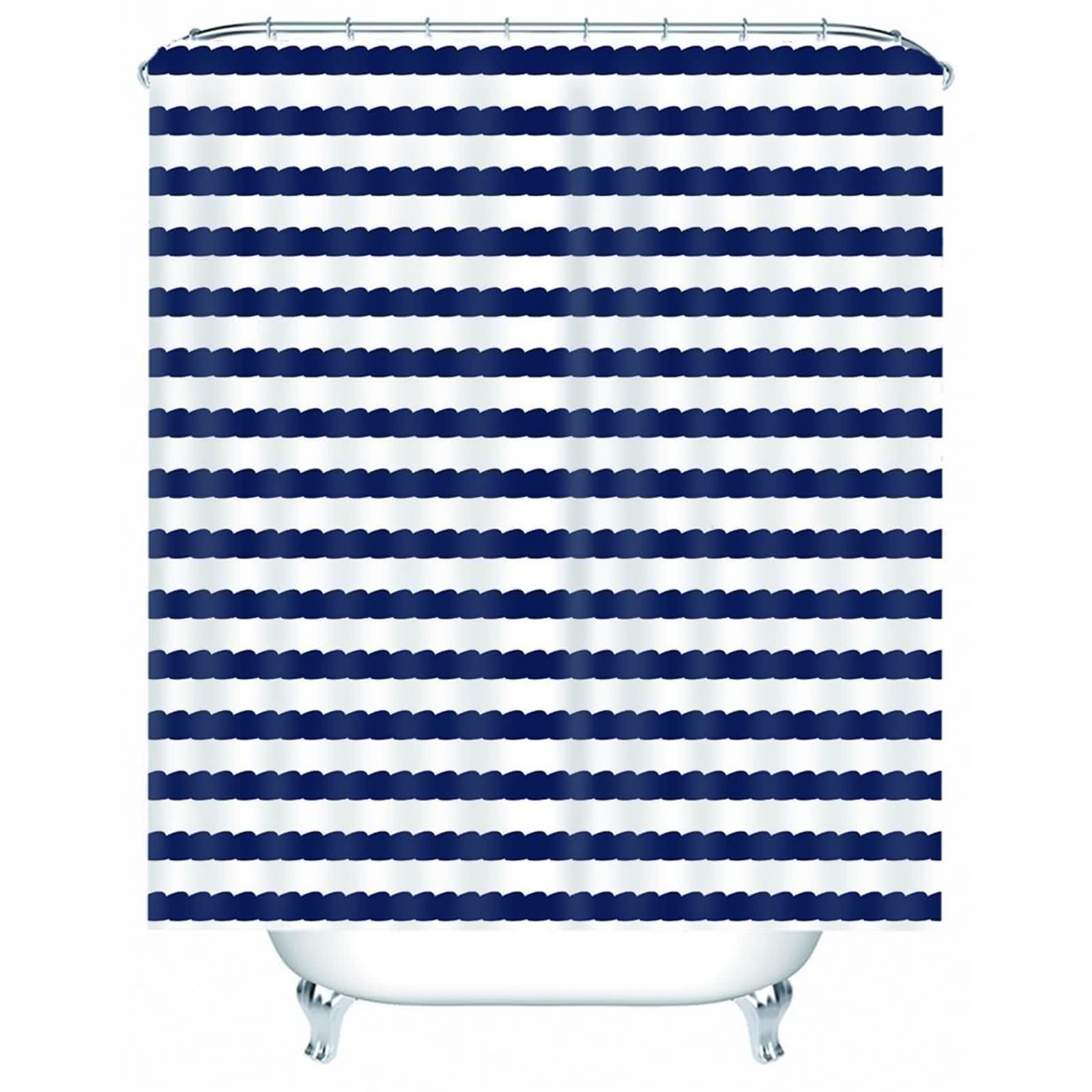 Rideau de douche en tissu bleu et blanc à rayures pour ambiance marine