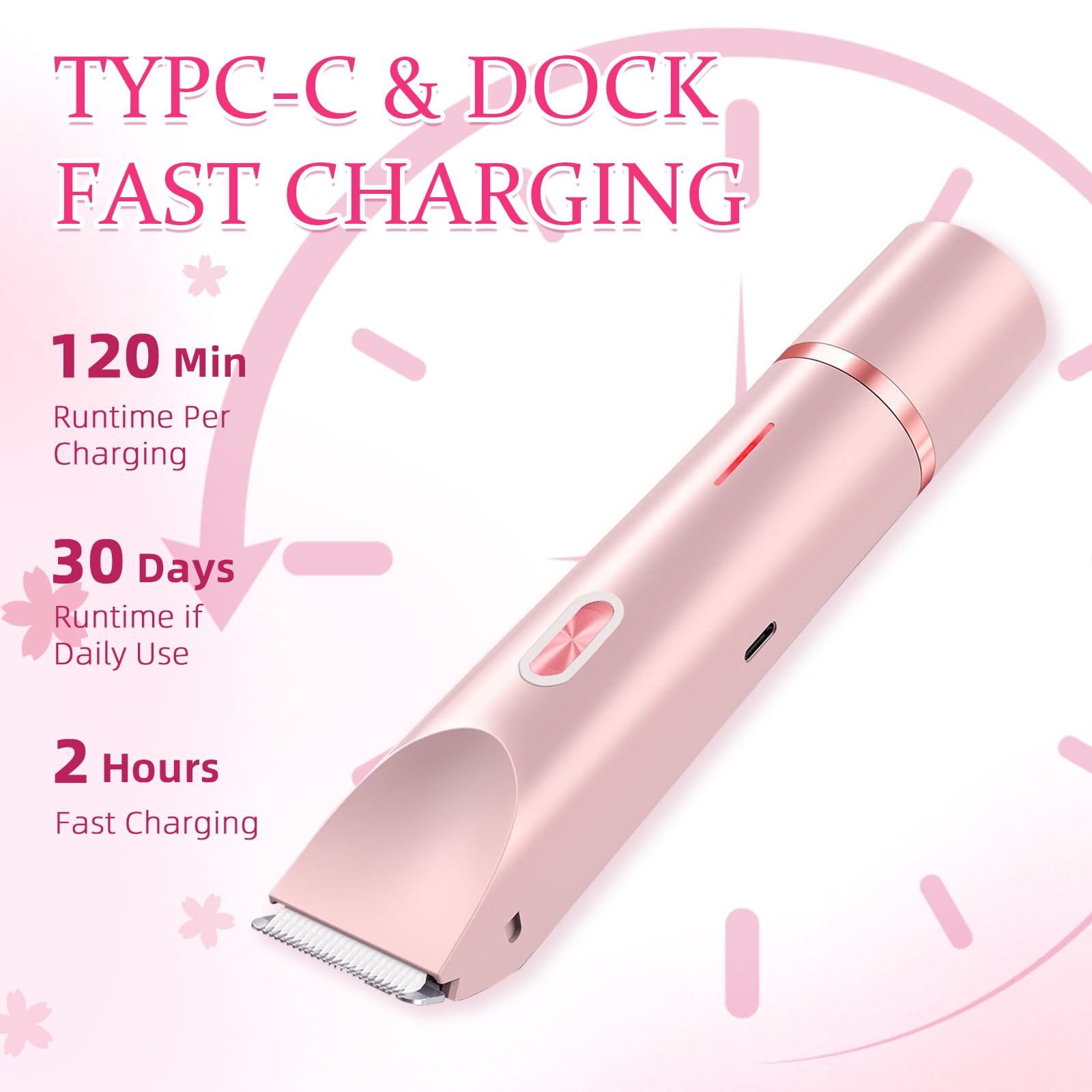 Rasoio elettrico per bikini da donna, rasoio elettrico 2 in 1 per donne, rasoio per bikini Dermave, impermeabile IPX7 e facile da pulire, lama in ceramica, durata senza fili 120 minuti, ultra