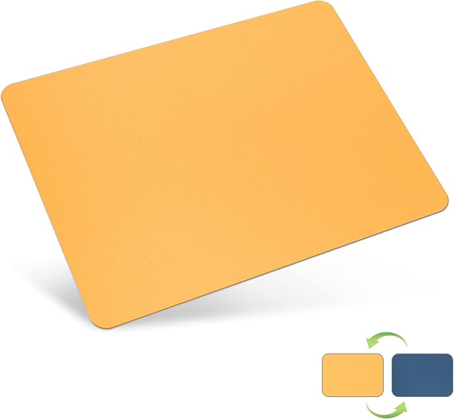 Conisy PU Leather Mouse Mat Small Comfort Ultra Thin Waterproof Dual-Sided Mice Pad Ideal for Office and Home - 300 x 250 x 2mm (yellow,Navy blue)