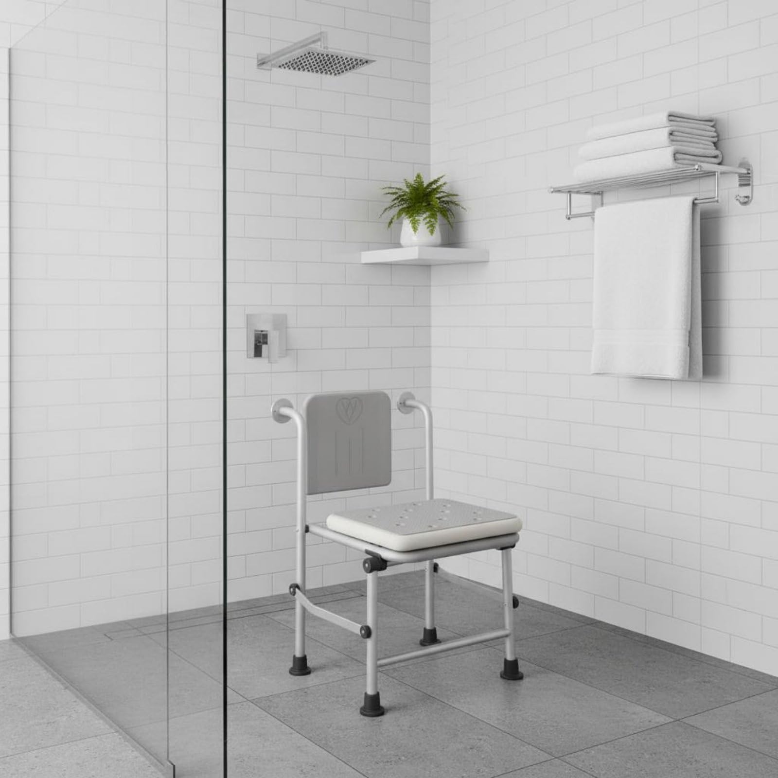 Asiento de Baño Plegable Silla de Ducha Taburete de Baño Banco de Baño con Estructura de Aluminio Antióxido con Patas Antideslizantes y Reposabrazos, Banqueta Plegable C/Respaldo