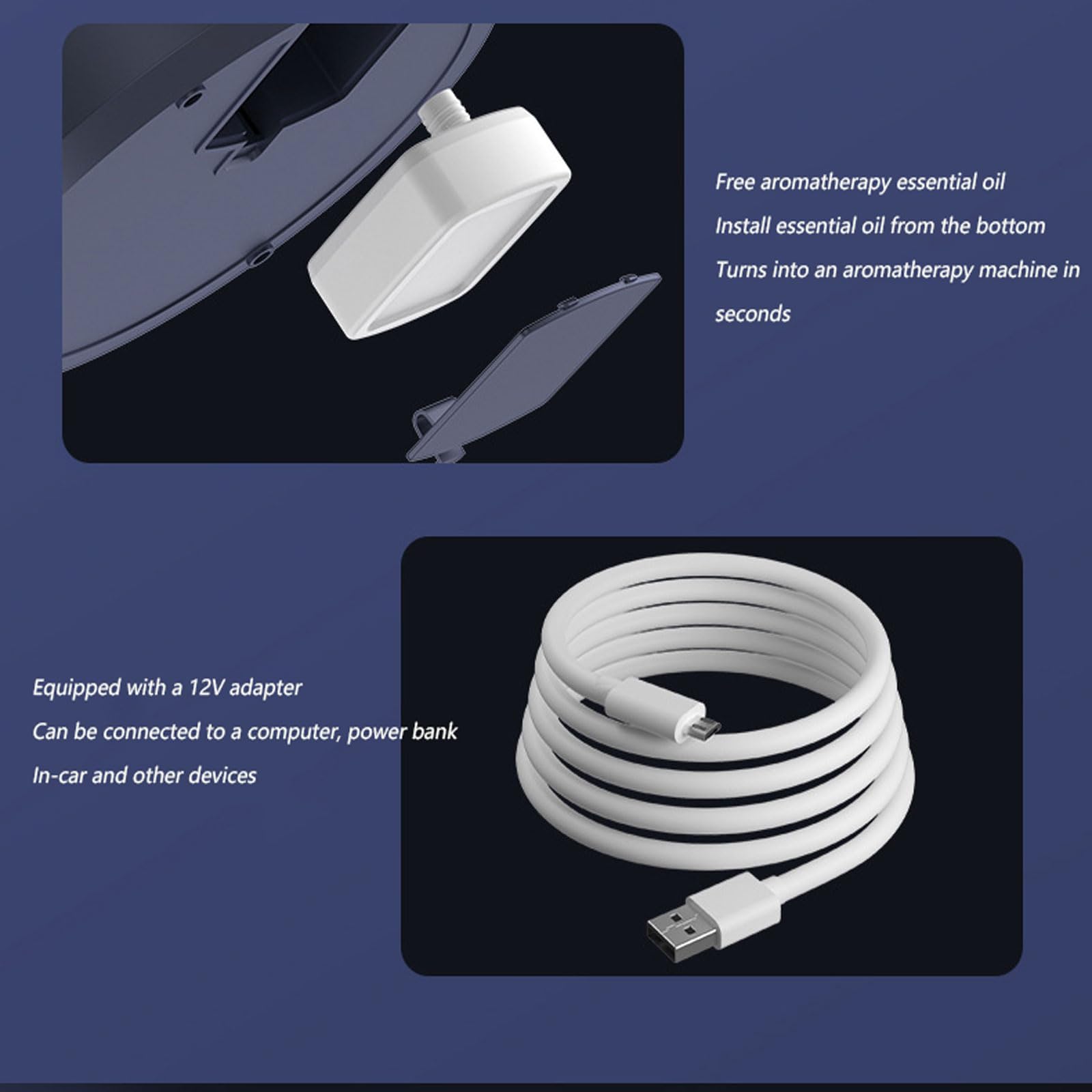 Ventilatore da Tavolo,Circolatore d'aria,Ventilatore USB,3 Velocità Regolabili,Funzione Oscillazione e Inclinazione,Ventilatore Silenzioso Notte con Luce Notturna,Per camera da letto,casa