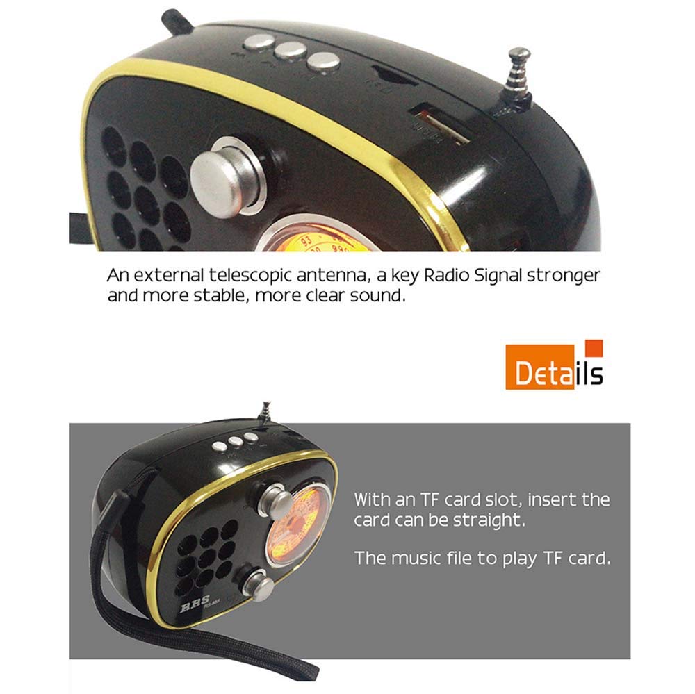 Radio FM/Am/sw Portátil Pequeña, Radio Portátil Radio de Bolsillo con Micrófono, Sonido Estéreo Potente TF Reproductor USB,Marrón