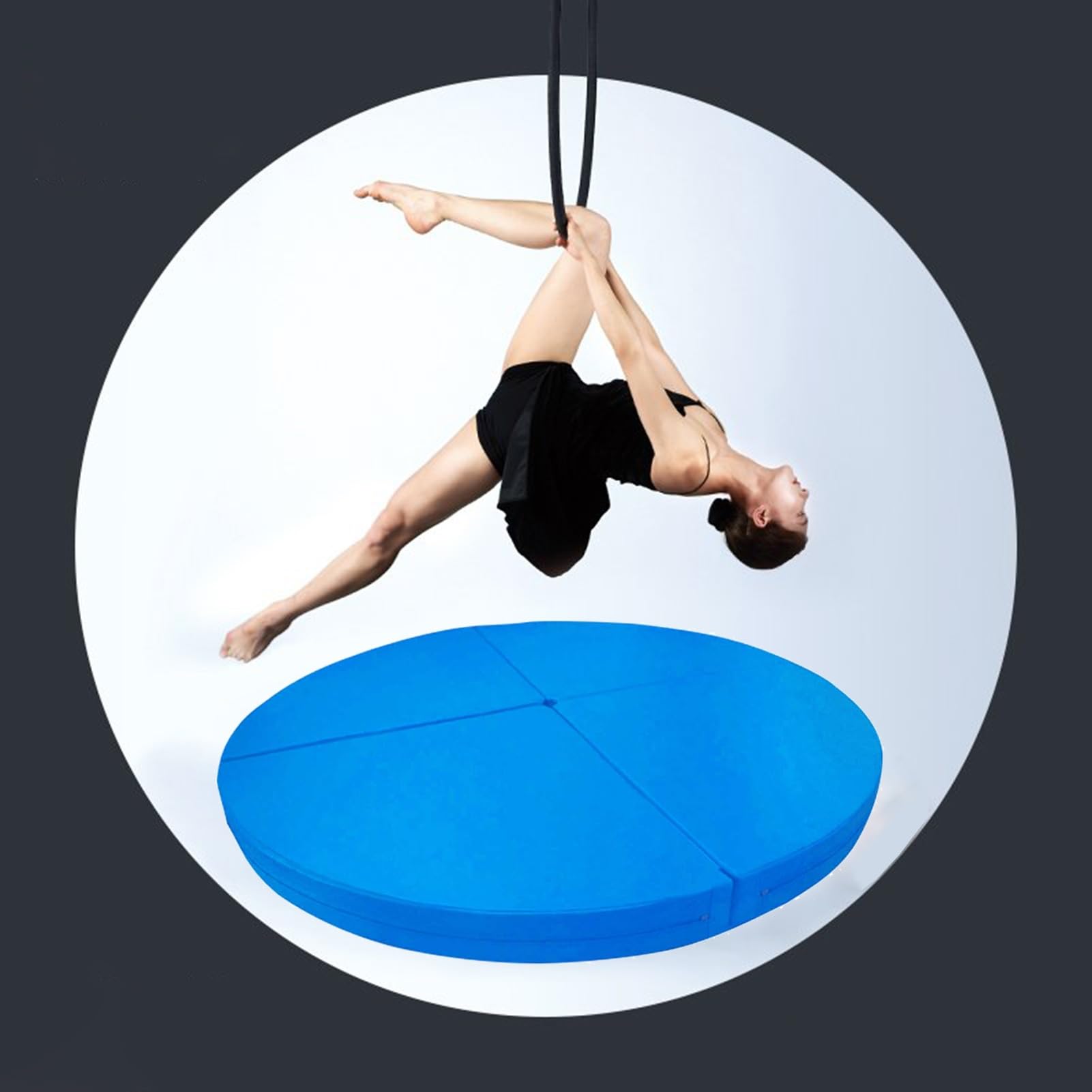 ASerZenith Safety Aerial Yoga Ring/Pole Dance Mat Thickened, Metal Lyra Hoop Pole Crash Mat, Adult Kids Fitness Stripper Pole Mat Foldable, Yoga Mat,Blue-160cmx5cm