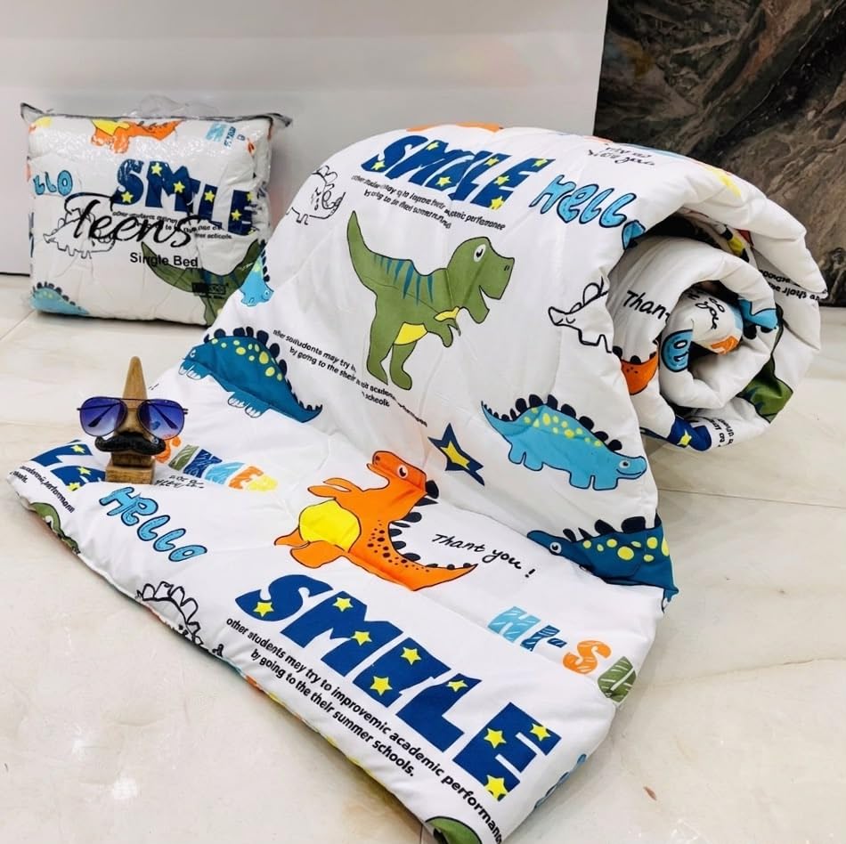 Glace Cotton Single Bed Reversible Babies & Kids Comforter/Dohar/Quilt, 200 GSM (60x90 Inches) (0 to 8 Years), Smile Dinosaur-image-21